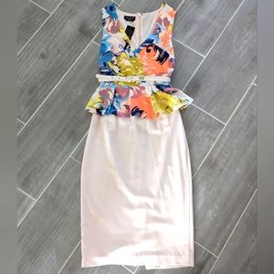 NWT bebe peplum belted midi pencil work dress
